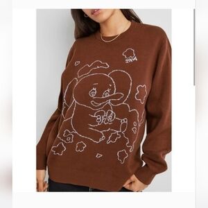 Aritzia TNA Brown Crewneck Sweater with Elephant Graphic